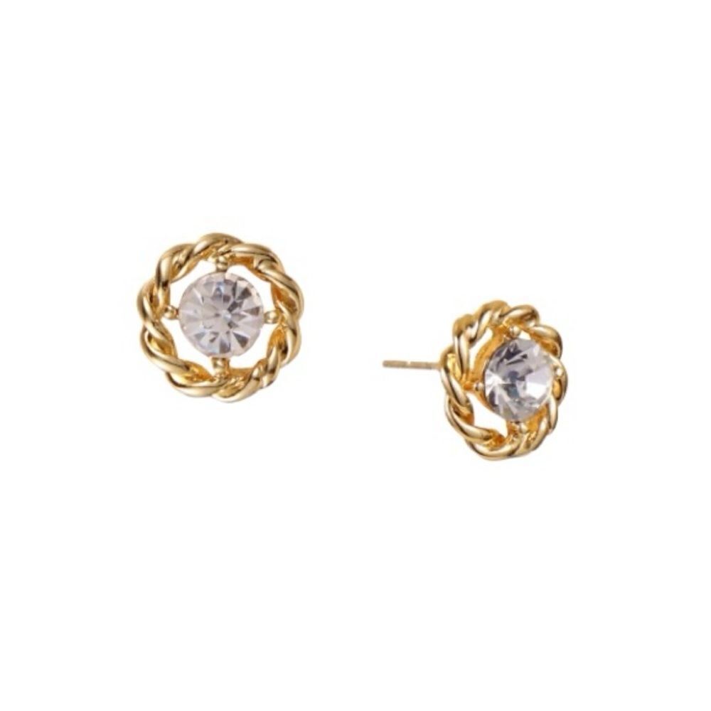 NWT Charter Club Gold-Tone Crystal & Rope Circle Stud Earrings, Gold tone
